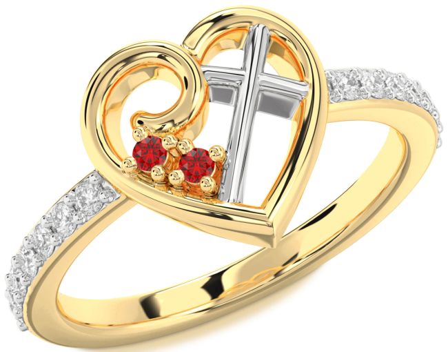 Diamond Ruby Gold Silver Heart Cross Ring