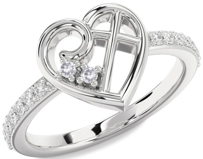 Salt & Pepper Diamond Silver Heart Cross Ring