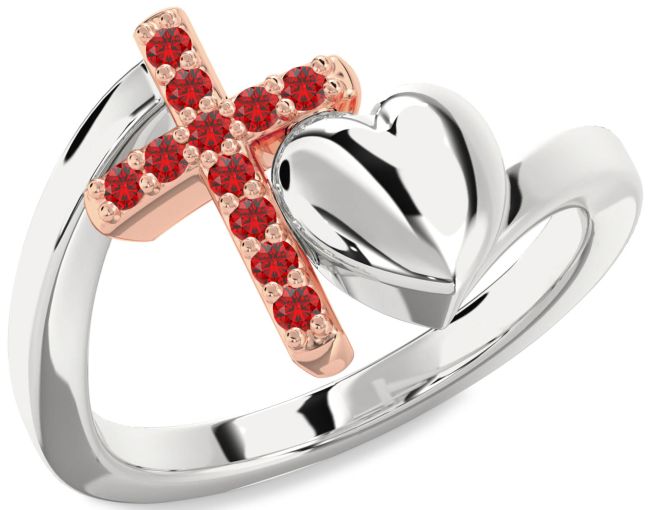 Ruby Rose Gold Silver Heart Cross Ring