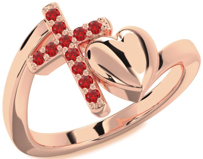 Ruby Rose Gold Heart Cross Ring