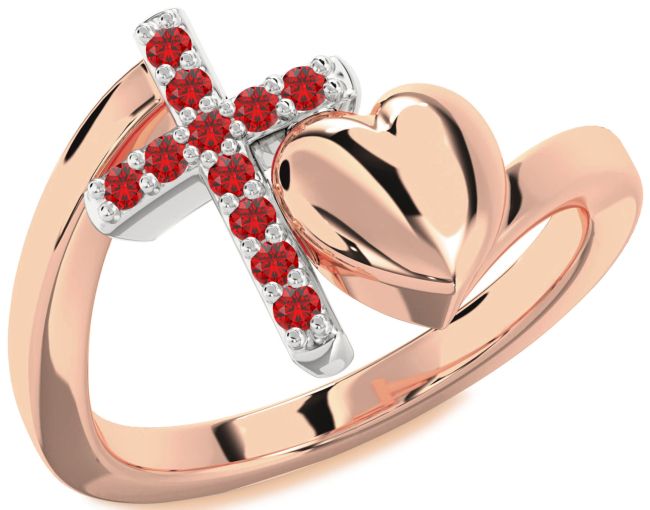 Ruby Rose Gold Silver Heart Cross Ring