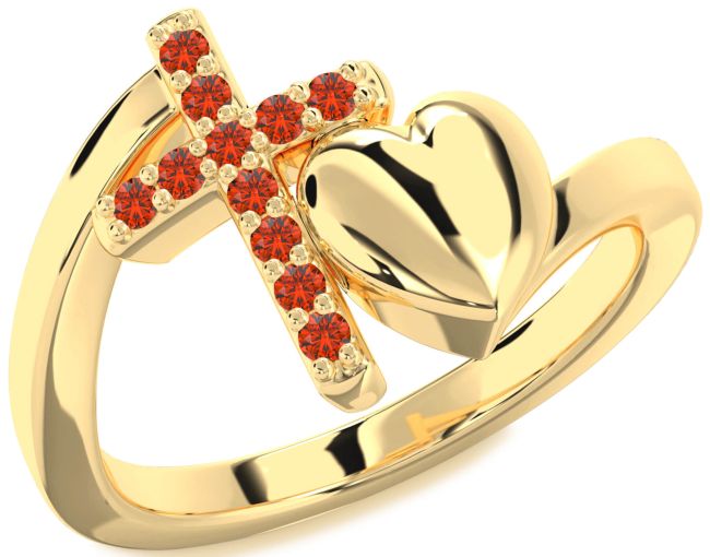 Fire Opal Gold Heart Cross Ring