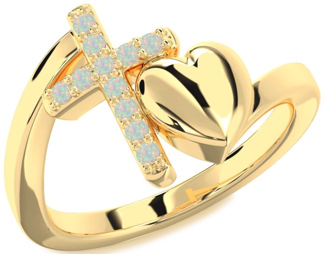 Opal Gold Heart Cross Ring