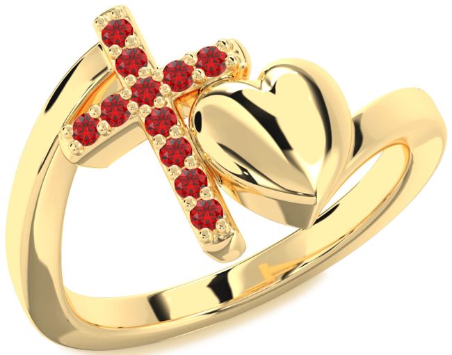 Ruby Gold Heart Cross Ring