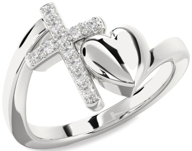 Diamond Platinum Heart Cross Ring