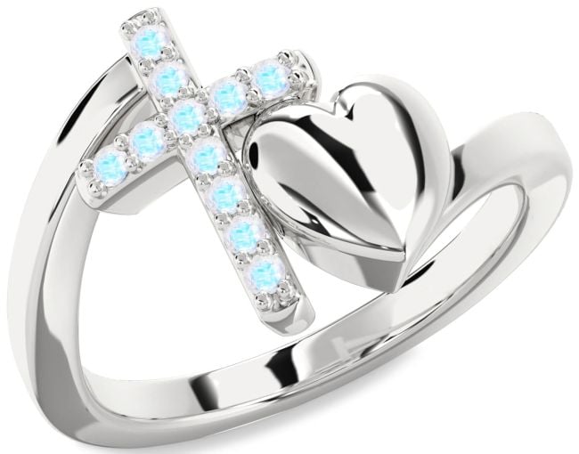 Moonstone Silver Heart Cross Ring