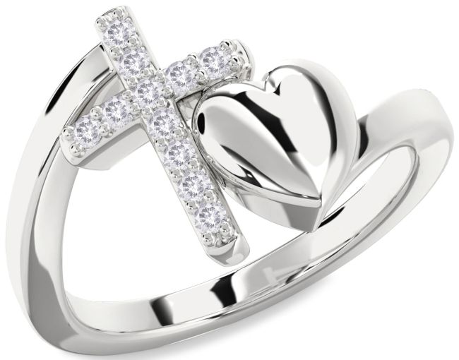 Salt & Pepper Diamond Silver Heart Cross Ring
