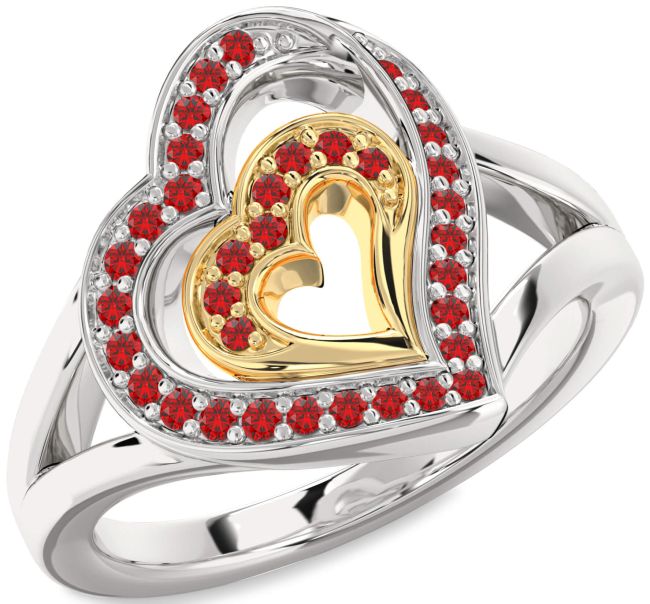 Ruby Gold Silver Heart Ring