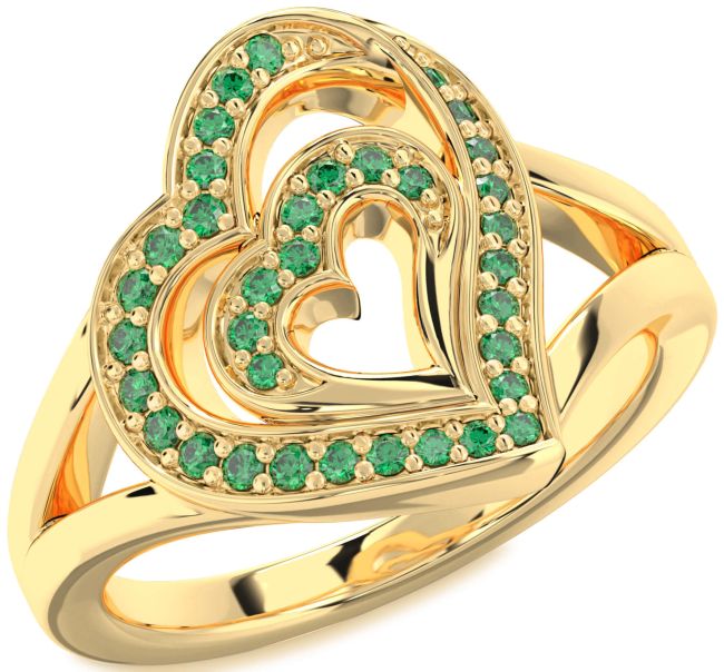 Emerald Gold Silver Heart Ring