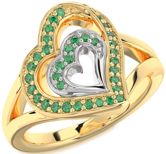 Emerald Gold Silver Heart Ring