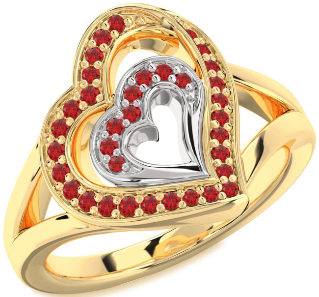 Ruby Gold Silver Heart Ring