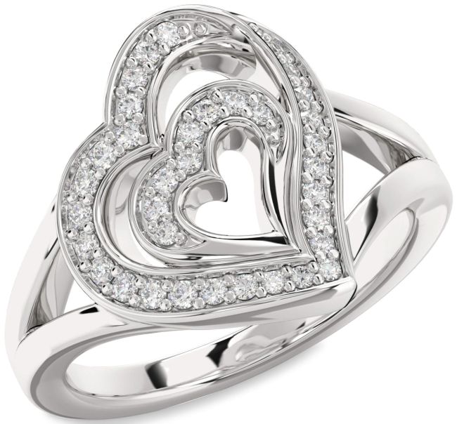 Diamond Silver Heart Ring
