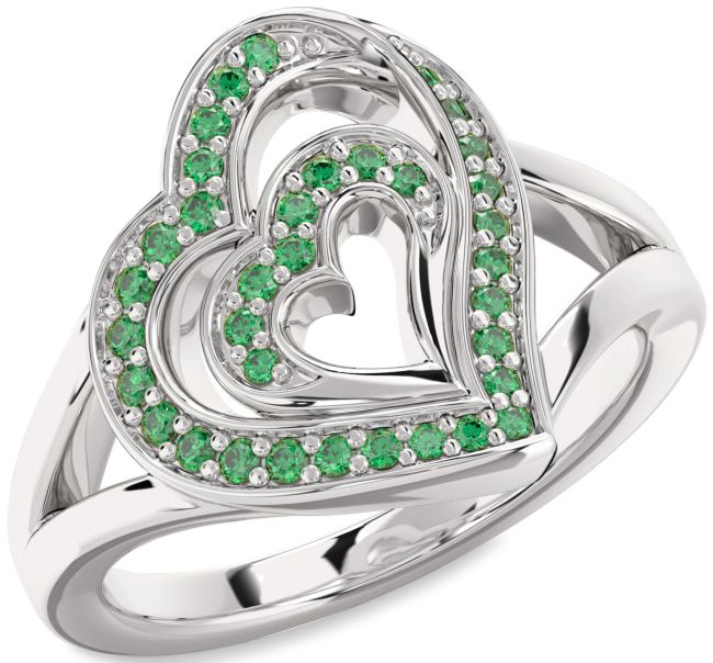 Emerald Platinum Heart Ring