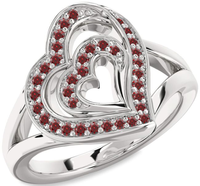 Garnet Platinum Heart Ring