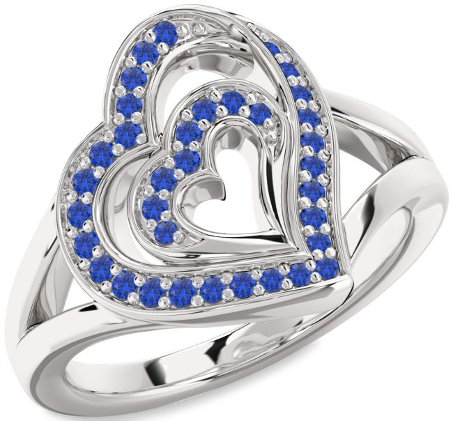 Blue Sapphire Silver Heart Ring
