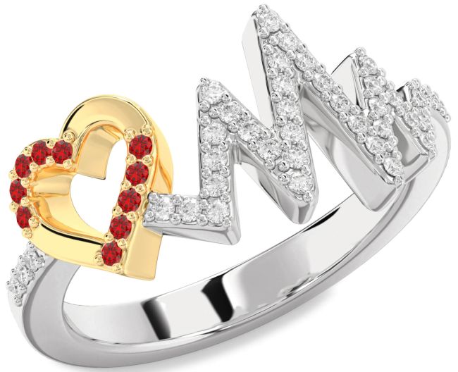 Diamond Ruby Gold Silver Heart Ring