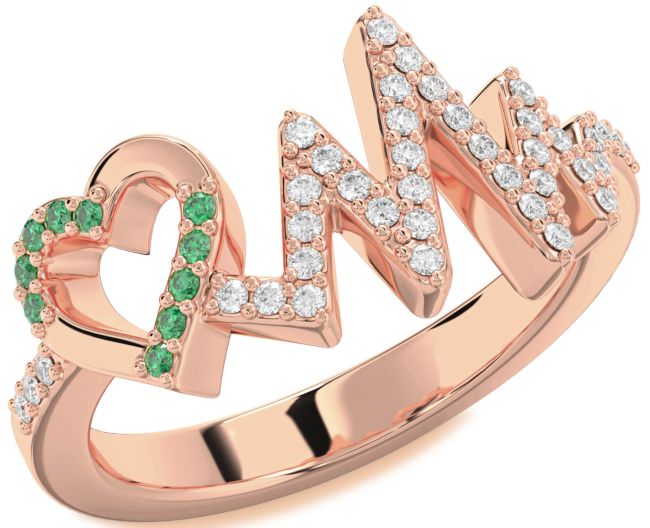 Diamond Emerald Rose Gold Heart Ring