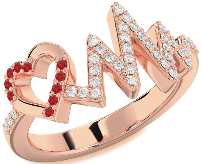 Diamond Ruby Rose Gold Heart Ring