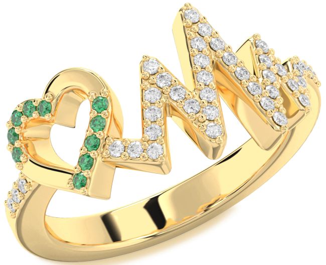 Diamond Emerald Gold Silver Heart Ring