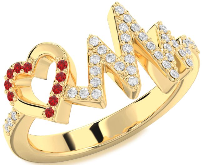 Diamond Ruby Gold Heart Ring