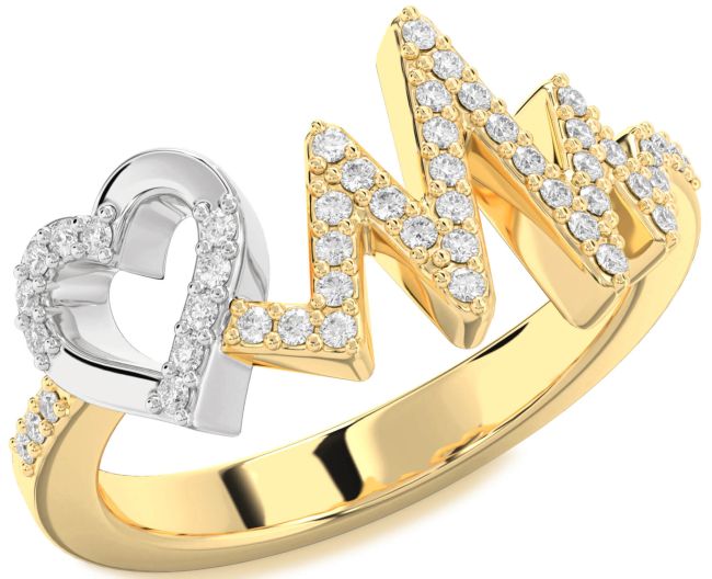 Diamond Gold Silver Heart Ring