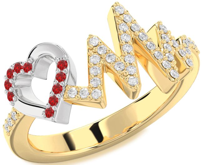 Diamond Ruby Gold Silver Heart Ring