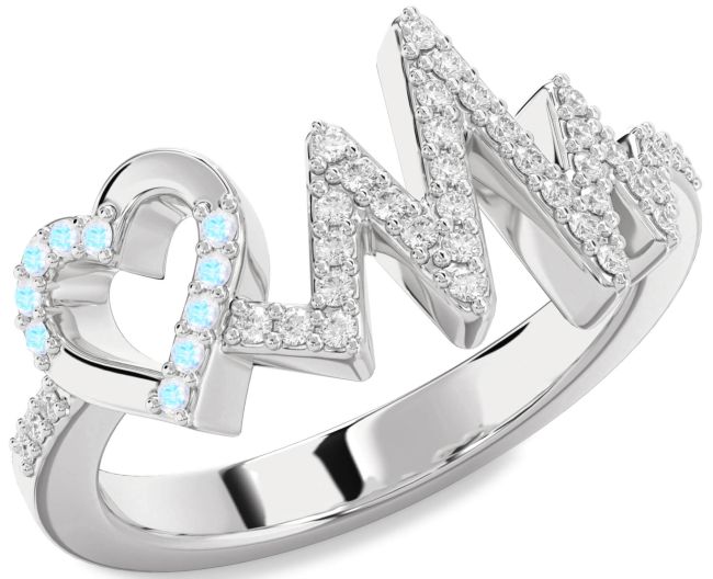 Diamond Moonstone Platinum Heart Ring