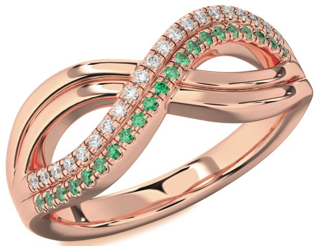 Emerald & Diamond Rose Gold Infinity Round Promise Ring