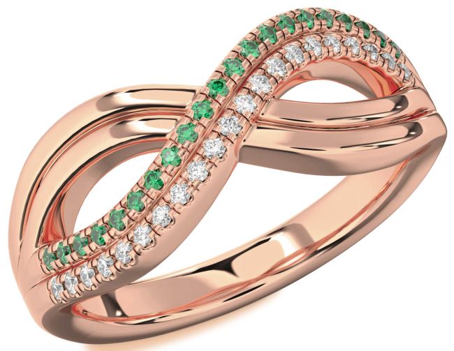 Diamond & Emerald Rose Gold Infinity Round Promise Ring