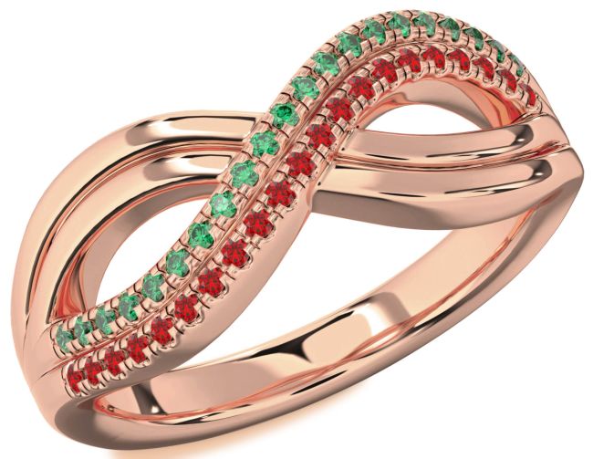 Emerald & Ruby Rose Gold Silver Infinity Round Promise Ring
