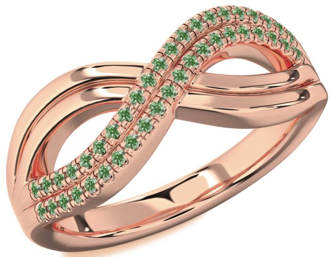 Green Diamond Rose Gold Infinity Round Ring
