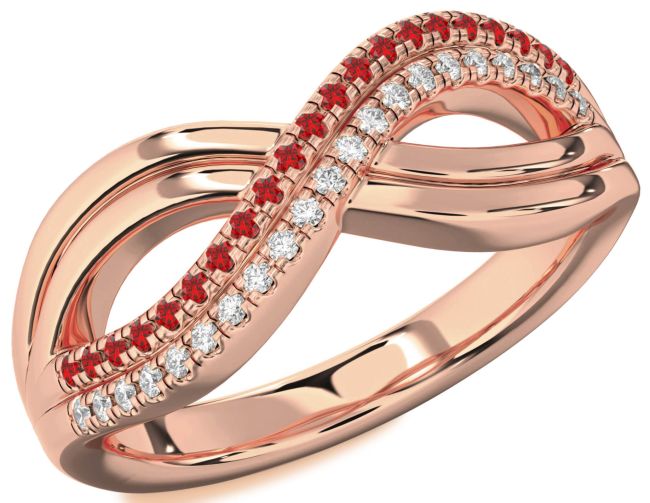 Diamond & Ruby Rose Gold Infinity Round Promise Ring