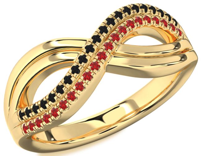 Black Diamond & Ruby Gold Silver Infinity Round Promise Ring