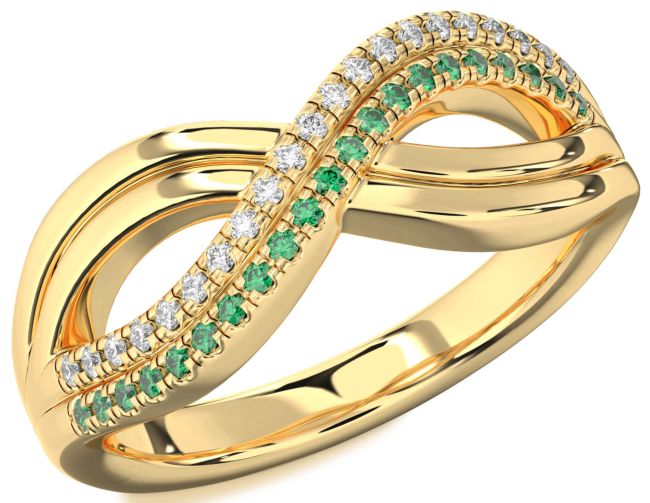 Emerald & Diamond Gold Infinity Round Promise Ring