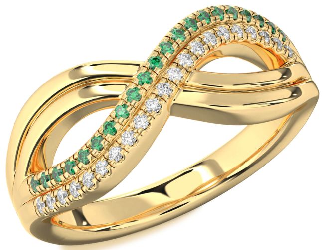 Diamond & Emerald Gold Infinity Round Promise Ring