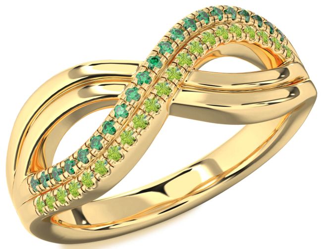 Emerald & Peridot Gold Infinity Round Promise Ring