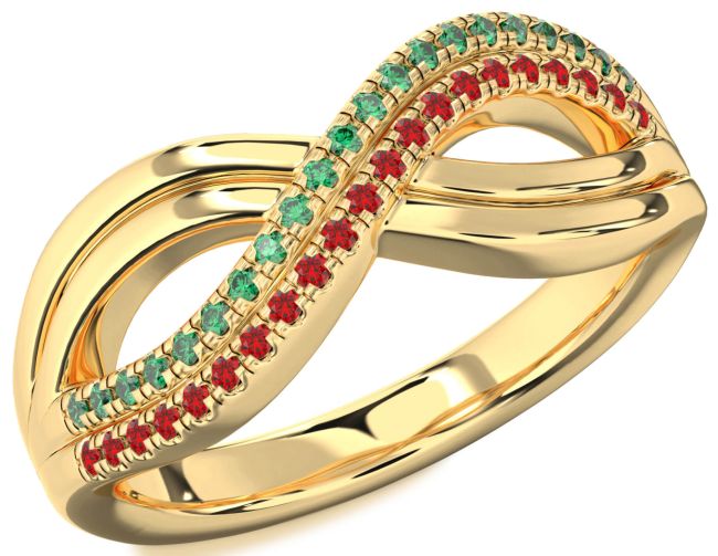 Emerald & Ruby Gold Infinity Round Promise Ring