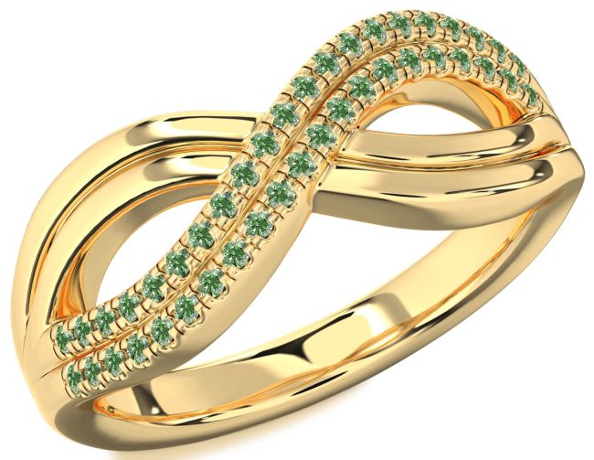 Green Diamond Gold Infinity Round Ring