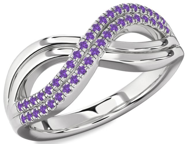 Amethyst Silver Infinity Round Ring