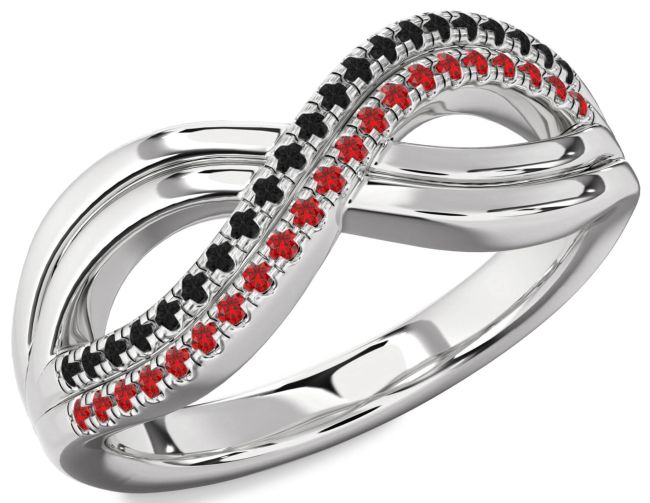 Black Diamond & Ruby Silver Infinity Round Promise Ring