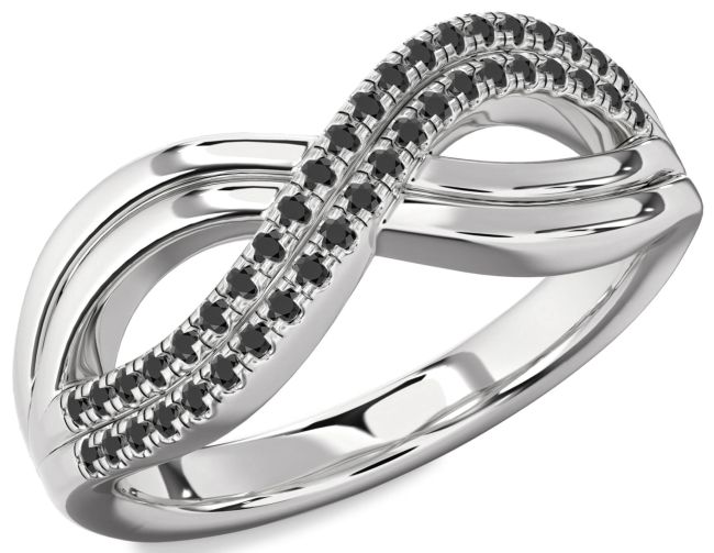Black Onyx Silver Infinity Round Ring