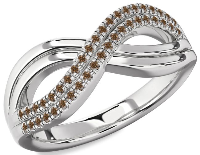 Chocolate Brown Diamond Silver Infinity Round Ring