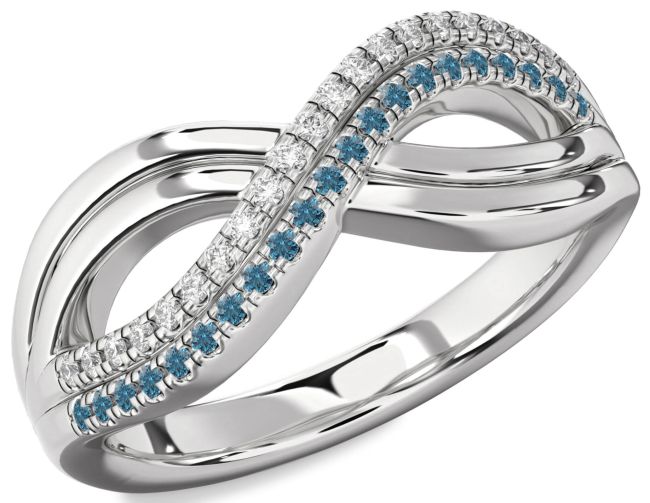 Blue Diamond Silver Infinity Round Promise Ring