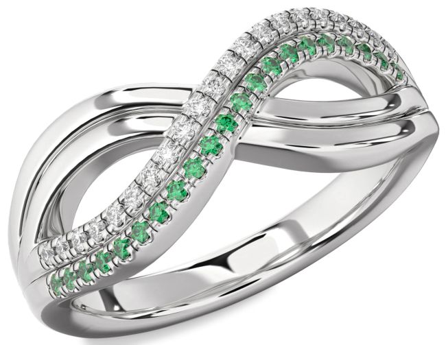 Emerald & Diamond Silver Infinity Round Promise Ring