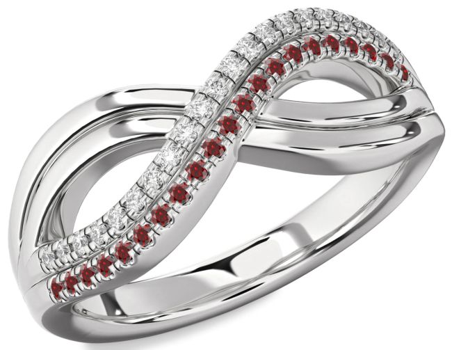 Diamond & Garnet Silver Infinity Round Promise Ring