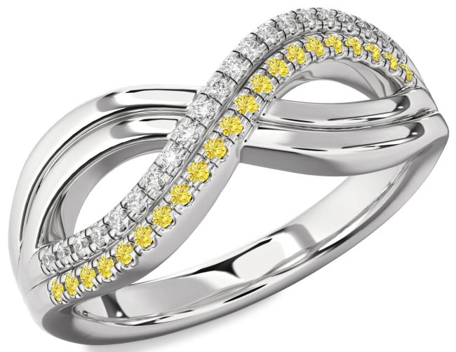Yellow Diamond Silver Infinity Round Promise Ring