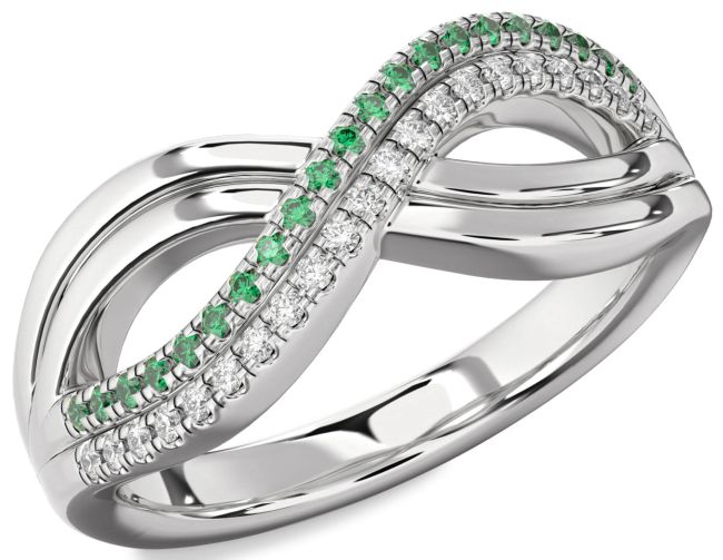 Diamond & Emerald Silver Infinity Round Promise Ring