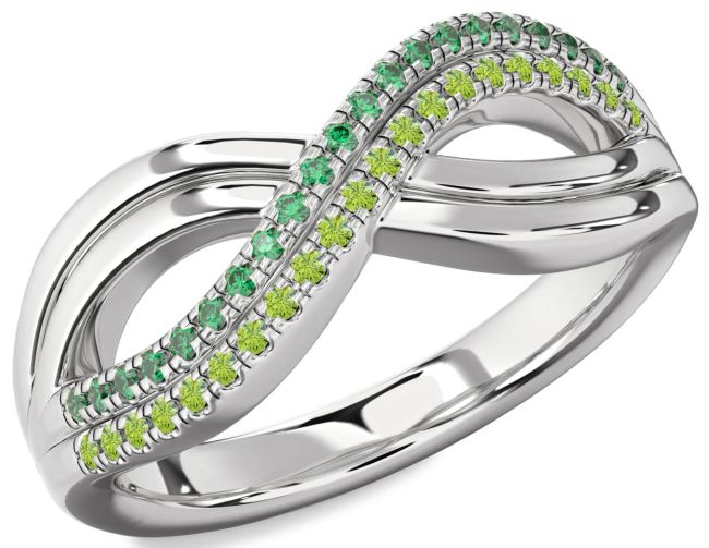 Emerald & Peridot Silver Infinity Round Promise Ring