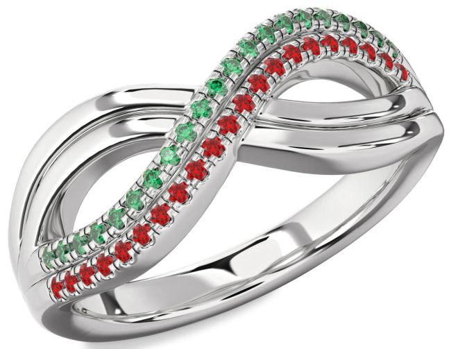 Emerald & Ruby Silver Infinity Round Promise Ring