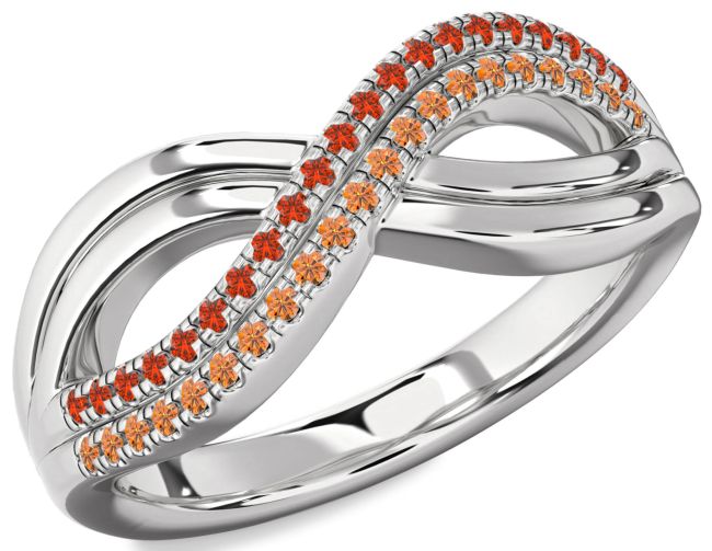 Fire Opal & Citrine Silver Infinity Round Promise Ring